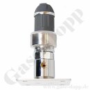 Labor Entnahmedruckminderer auf Wandplatte mit Absperrventil - Messing verchromt - max. 50 bar / 0,3 - 4,0 bar regelbar - Eingang 6 mm KRV oben - Ausgang 6 mm KRV unten - GCE DRUVA PLCIVBCWMCPEXC2NB101M06SM06S1