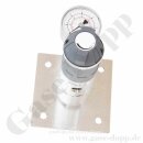 Labor Entnahmedruckminderer auf Wandplatte mit Absperrventil - Messing verchromt - max. 50 bar / 0,3 - 4,0 bar regelbar - Eingang 6 mm KRV oben - Ausgang 6 mm KRV unten - GCE DRUVA PLCIVBCWMCPEXC2NB101M06SM06S1