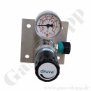 Labor Entnahmestelle auf Wandplatte mit Absperrventil im Eingang - max. 50 bar - ca. 0,2 bis 6,0 bar regelbar - Eingang 1/4" NPT IG oben - Ausgang 1/4" NPT IG unten - EPDM - Messing verchromt 6.0 - GCE DRUVA PLCMEBCWMSP