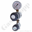 Labor Entnahmedruckminderer mit Absperr- & Regulierventil - max. 50 bar / 0,1 - 1,5 bar regelbar - Eingang G 3/8" IG hinten - Ausgang 1/4" NPT unten - FKM - Messing verchromt 6.0 - GCE Druva