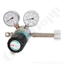 Flaschendruckminderer Stickstoff 200 bar 1-stufig bis 3,0 bar regelbar - Anschluss W24,32 x 1/14" DIN 477-1 Nr.10 - Ausgang 1/4" KRV - Messing verchromt 6.0 - GCE DruvaPUR