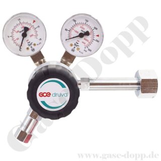 Flaschendruckminderer Xenon 200 bar 2-stufig bis 3,0 bar regelbar - Handanschluss W21,8x1/14" DIN 477-1 Nr.6 - Ausgang 6 mm Schlauchtülle - Messing verchromt 6.0 - GCE Druva CPLH0DJ