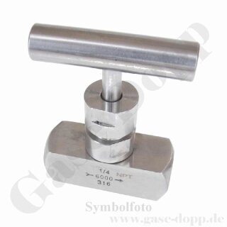 Nadelventil - IN / OUT 1/8" NPT IG - gerader Durchgang - Metall Knebelgriff - max. 420 bar - mehrteilig gedichtet - 200&deg;C - PTFE - Edelstahl