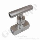 Nadelventil - IN / OUT 1/8" NPT IG - gerader Durchgang - Metall Knebelgriff - max. 420 bar - mehrteilig gedichtet - 200&deg;C - PTFE - Edelstahl