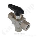 Kugelhahn 3-Wege - IN / OUT 1/16" KRV - max. 207 bar - Kunststoff Griff - mehrteilig gedichtet - 210&deg;C - Edelstahl - HAM-LET H6800 /  H6810SSN1/16PST