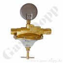 Leitungsdruckminderer Feindruckregler nicht brennbare Gase - Eingang max. 16 bar - Ausgang 0 - 30 mbar regelbar - IN G 1/4" IG OUT G 1/4" IG - Leistung ca. 1Nm³/h (P1-6 bar / P2- 50 mbar / Luft) - Messing
