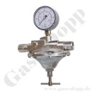 Leitungsdruckminderer Feindruckregler f&uuml;r brennbare Gase - Eingang max. 16 bar - Ausgang 0 - 30 mbar regelbar - IN G 1/4" IG OUT G 1/4" IG - Leistung ca. 1Nm&sup3;/h (P1-6 bar / P2- 50 mbar / Luft) - Messing