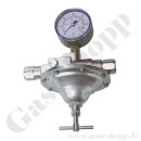 Leitungsdruckminderer Feindruckregler f&uuml;r brennbare Gase - Eingang max. 16 bar - Ausgang 0 - 30 mbar regelbar - IN G 1/4" IG OUT G 1/4" IG - Leistung ca. 1Nm&sup3;/h (P1-6 bar / P2- 50 mbar / Luft) - Messing