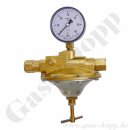 Leitungsdruckminderer Feindruckregler für brennbare Gase - Eingang max. 16 bar - Ausgang 0 - 30 mbar regelbar - IN G 1/4" IG OUT G 1/4" IG - Leistung ca. 1Nm³/h (P1-6 bar / P2- 50 mbar / Luft) - Messing