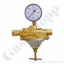 Leitungsdruckminderer Feindruckregler für brennbare Gase - Eingang max. 16 bar - Ausgang 0 - 30 mbar regelbar - IN G 1/4" IG OUT G 1/4" IG - Leistung ca. 1Nm³/h (P1-6 bar / P2- 50 mbar / Luft) - Messing