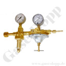 Flaschendruckminderer Brenngas 200 bar 2-stufig ca. 5 bis 30 mbar regelbar - Anschluss W21,8x1/14" LH DIN 477-1 Nr.1 - Ausgang G 1/4" AG  - Leistung ca.1m&sup3;/h - Messing