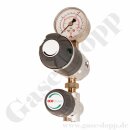 Labor Entnahmedruckminderer Basisversion mit Absperr- & Regulierventil - Messing verchromt - max. 50 bar / bis 4,0 bar regelbar - Eingang G 3/8" IG hinten - Ausgang 1/4" NPT IG unten - EPDM - GCE DRUVA PLCIEBCFM