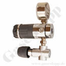 Labor Entnahmedruckminderer Basisversion mit Absperr- & Regulierventil - Messing verchromt - max. 50 bar / bis 4,0 bar regelbar - Eingang G 3/8" IG hinten - Ausgang 1/4" NPT IG unten - EPDM - GCE DRUVA PLCIEBCFM