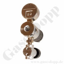 Labor Entnahmedruckminderer Basisversion mit Absperr- & Regulierventil - Messing verchromt - max. 50 bar / bis 10,0 bar regelbar - Eingang G 3/8" IG hinten - Ausgang 1/4" NPT IG unten - FKM - GCE DRUVA PLCIVBC