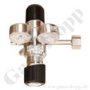 Flaschendruckminderer Helium 200 bar 2-stufig bis 10 bar regelbar - Anschluss W21,8x1/14" DIN 477-1 Nr.6 - Ausgang 6 mm KRV - FKM - Edelstahl 6.0 - GCE Druva CSLH0DJ