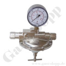 Leitungsdruckminderer Feindruckregler nicht brennbare Gase - Eingang max. 16 bar - Ausgang 0 - 30 mbar regelbar - IN 6 mm KRV OUT 6 mm KRV - Leistung ca. 1Nm&sup3;/h (P1-6 bar / P2- 50 mbar / Luft) - Messing vernickelt