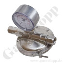 Leitungsdruckminderer Feindruckregler nicht brennbare Gase - Eingang max. 16 bar - Ausgang 0 - 30 mbar regelbar - IN 6 mm KRV OUT 6 mm KRV - Leistung ca. 1Nm&sup3;/h (P1-6 bar / P2- 50 mbar / Luft) - Messing vernickelt