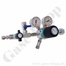 Flaschendruckminderer Helium 200 bar 1-stufig bis 28 bar regelbar - Handanschluss W21,8x1/14" DIN 477-1 Nr.6 - Ausgang 6 mm KRV - Sp&uuml;lventil im Ausgang - Messing verchromt 6.0 - GCE Druva CPLH0SJ