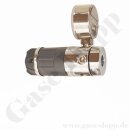 Labor Entnahmedruckminderer Basisversion mit Absperrventil - Edelstahl - max. 50 bar / bis 10 bar regelbar - Eingang G 3/8" IG hinten - Ausgang 1/4" NPT IG unten - GCE DRUVA PLCIVSS