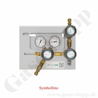 Druckregelstation 1 Eingang 200 bar - bis 10 bar regelbar - IN 1/4" NPT IG - OUT KRV 6 mm - Prozessgasspülung - max. 20 m³/h - FKM - Messing - GCE DruvaTec MTLXSFX