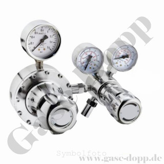 Leitungsdruckminderer 200 bar - ca. 0,1 bis 1,5 bar regelbar - 2-stufig - IN / OUT NPT 1/4" IG - 6 Port - Eingang Rechts - 25 m&sup3;/h - mit Abblaseventil - FKM - Messing vernickelt 5.0 - GDVSR 100
