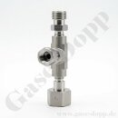 Adapter T-Stück W21,8x1/14" AG x G 1/4" IG x W21,8x1/14" IG ÜM Sechskantanschluss DIN 477-1 Nr.6 - u.a. für Drucksensoren Prüfmanometer - 200 bar - Edelstahl