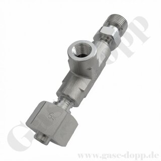 Adapter T-Stück W21,8x1/14" AG x 1/4" NPT IG x W21,8x1/14" IG ÜM Sechskantanschluss DIN 477-1 Nr.6 - u.a. für Drucksensoren Prüfmanometer - 200 bar - Edelstahl
