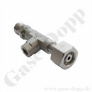 Adapter T-Stück W21,8x1/14" AG x 1/4" NPT IG x W21,8x1/14" IG ÜM Sechskantanschluss DIN 477-1 Nr.6 - u.a. für Drucksensoren Prüfmanometer - 200 bar - Edelstahl