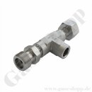 Adapter T-Stück W21,8x1/14" AG x 1/4" NPT IG x W21,8x1/14" IG ÜM Sechskantanschluss DIN 477-1 Nr.6 - u.a. für Drucksensoren Prüfmanometer - 200 bar - Edelstahl
