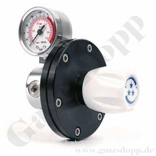 Reinstgasdruckminderer 50 bar - ca. 0,1 bis 1 bar regelbar - 1-stufig - IN / OUT NPT 1/4" IG - 6 Port - Eingang Rechts - 0,5 m³/h - EPDM - Messing verchromt 6.0 - Rotarex S 20-0,1