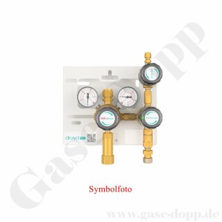 Druckregelstation 1 Eingang 300 bar - bis 100 bar regelbar - 1-stufig - IN W21,8x1/14" AG  OUT 3/8" NPT IG - mit Prozessgasspülung - max. 100m³ - Inertgas Kohlendioxid - EPDM - Messing - GCE DruvaTec MTMHEXS