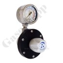 Reinstgasdruckminderer 50 bar - ca. 0,01 bis 0,1 bar regelbar - 1-stufig - IN / OUT NPT 1/4" IG - 6 Port - Eingang Rechts - 0,5 m³/h - EPDM - Edelstahl 6.0 - Rotarex S 20-0,1