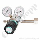 Flaschendruckminderer AFNOR E 200 bar 2-stufig bis 6,0 bar regelbar - Eingang W21,7x1,814" LH IG AFNOR E - Ausgang 8 mm Schlauchtülle - Eingang Rechts - 20 m³/h - FKM - Messing verchromt 6.0 - GCE Druva CPLH0DJ