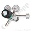 Flaschendruckminderer AFNOR E 200 bar 2-stufig bis 6,0 bar regelbar - Eingang W21,7x1,814" LH IG AFNOR E - Ausgang 8 mm Schlauchtülle - Eingang Rechts - 20 m³/h - FKM - Messing verchromt 6.0 - GCE Druva CPLH0DJ