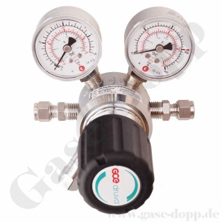 Leitungsdruckminderer bis 10 bar regelbar - Eingang max. 200 bar Rechts - 1-stufig - IN / OUT KRV 6 mm - 6 Port - ohne Sicherheitsüberdruckventil - FKM - Messing verchromt 6.0 - GCE Druva LPLH0SJ