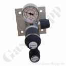 Labor Entnahmedruckminderer auf Wandplatte mit Absperrventil im Eingang + Absperr- & Regulierventil im Ausgang - 50 bar - bis 4,0 bar regelbar - Eingang 1/4" NPT IG oben - Ausgang 1/4" NPT IG unten - EPDM - Messing verchromt 6.0 - DRUVA PLCIEBCWMCP