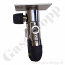 Labor Entnahmedruckminderer auf Wandplatte mit Absperrventil im Eingang + Absperr- & Regulierventil im Ausgang - 50 bar - bis 4,0 bar regelbar - Eingang 1/4" NPT IG oben - Ausgang 1/4" NPT IG unten - EPDM - Messing verchromt 6.0 - DRUVA PLCIEBCWMCP