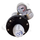 Flaschendruckminderer Wasserstoff 200 bar 2-stufig 0,01 bis 0,1 bar regelbar - Anschluss W21,8x1/14" LH DIN 477-1 Nr.1 - Ausgang 1/4" NPT IG - EPDM - Messig verchromt 6.0 - Rotarex