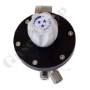 Flaschendruckminderer Wasserstoff 200 bar 2-stufig 0,01 bis 0,1 bar regelbar - Anschluss W21,8x1/14" LH DIN 477-1 Nr.1 - Ausgang 1/4" NPT IG - EPDM - Messig verchromt 6.0 - Rotarex