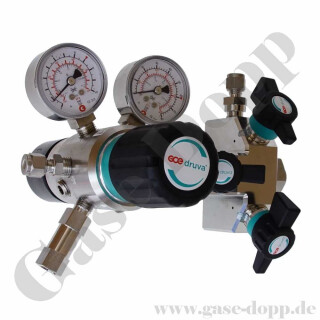 Flaschendruckminderer Schwefelwasserstoff 60 bar 1-stufig bis 6 bar regelbar - Anschluss CGA - 660 - mit Fremdgasspülung - Ausgang 1/4 NPT IG mit Absperrventil - EPDM - Edelstahl 6.0 - GCE Druva CSLHESJ