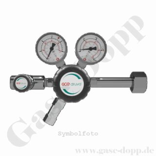 Flaschendruckminderer CGA-660 200 bar 2-stufig bis 6,0 bar regelbar - Anschluss CGA-660 - Ausgang 1/4" NPT IG mit Regulierventil - EPDM - Edelstahl 6.0 - GCE Druva CSLHEDJ