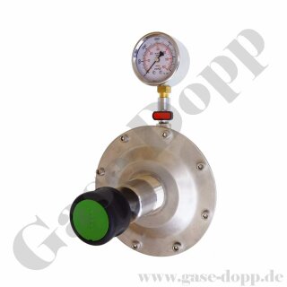 Leitungsdruckminderer Feindruckregler - Eingang max. 15 bar - Ausgang 5 - 45 mbar regelbar - Eingang G 1/2" IG - Ausgang G 1/2" IG - mit Manometer - Leistung 15 m³/h - EPDM - FDA - Aluminium - GD2112
