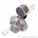 Leitungsdruckminderer Feindruckregler - Eingang max. 15 bar - Ausgang 5 - 45 mbar regelbar - Eingang G 1/2" AG - Ausgang G 1/2" AG - mit Manometer - Leistung 15 m³/h - EPDM - FDA - Aluminium - GD2112