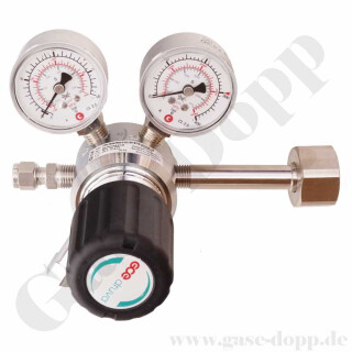Flaschendruckminderer Stickstoff 200 bar 1-stufig bis 10 bar regelbar - Anschluss W24,32x1/14" DIN 477-1 Nr.10 - Ausgang G 1/4" - Edelstahl 6.0 - GCE Druva CSLH0SJ