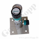 Labor Entnahmestelle auf Wandplatte mit Absperrventil im Eingang - max. 50 bar - ca. 0,2 bis 1,5 bar regelbar - Eingang 1/4" NPT IG oben - Ausgang 1/4" NPT IG unten - EPDM - Messing verchromt 6.0 - GCE DRUVA PLCMEBCWMSP