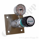 Labor Entnahmestelle auf Wandplatte mit Absperrventil im Eingang - max. 50 bar - ca. 0,2 bis 1,5 bar regelbar - Eingang 1/4" NPT IG oben - Ausgang 1/4" NPT IG unten - EPDM - Messing verchromt 6.0 - GCE DRUVA PLCMEBCWMSP