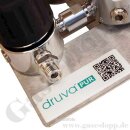 Entspannungsstation - halbautomatische Umschaltung - 300 bar - bis 14 bar regelbar - 2-stufig - 2 Eingänge 1/4" NPT IG - Ausgang 1/4" NPT IG + Absperrventil - Eigengasspülung - Induktivmanometer im Ein-+ Ausgang - FKM - Messing verchromt 6.0 - GCE DRUVA