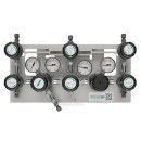 Batteriedruckminderer Entspannungsstation Druckregelstation - halbautomatische Umschaltung - 300 bar - bis 10 bar regelbar - 2-stufig - 2 Eingänge 1/4" NPT iG - Ausgang 1/4" NPT IG - mit Eigengasspülung - Absperrventil - Edelstahl 6.0 - GCE Druva